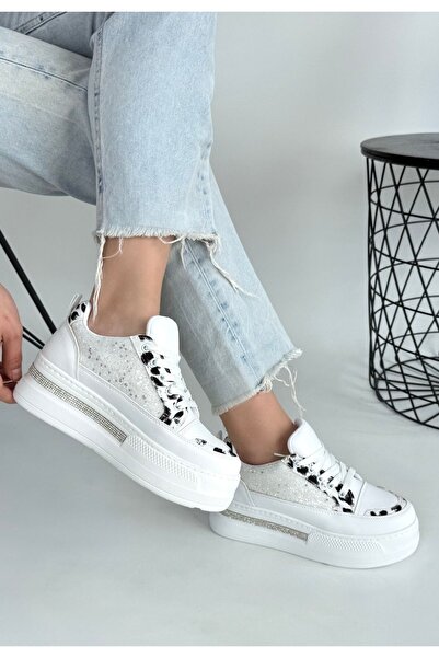 FTT SHOPPING MARKET Lawin White Skin White Glitter Lace-Up Sneakers