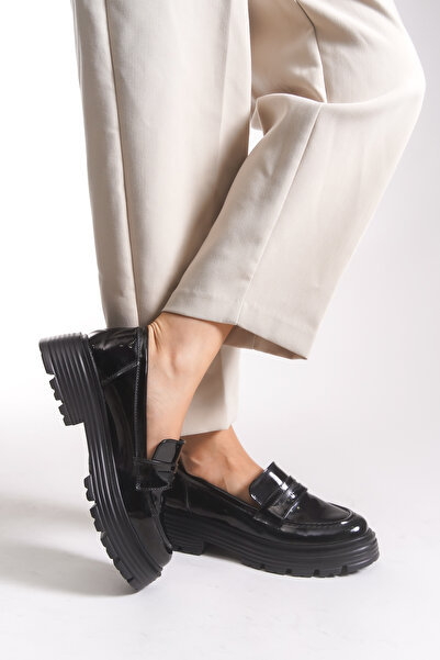 Riccon Kadın Günlük Loafer Ayakkabı 0012920 Siyah Rugan