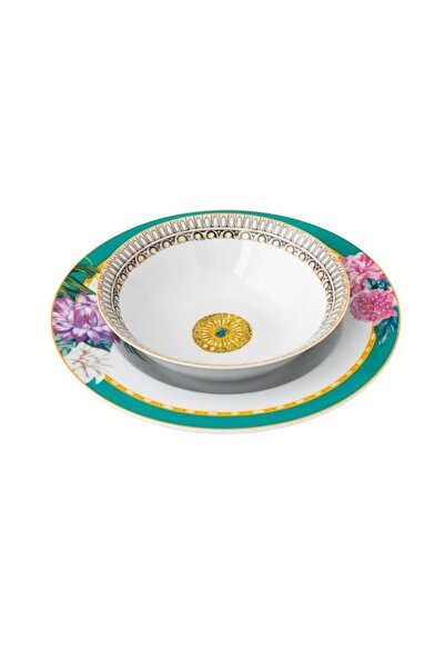 ORIAN 28-piece turquoise floral patterned porcelain dinner set for 6 people