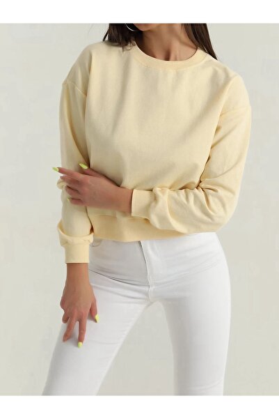 Butik Lena Yellow Circular Neck Two Strands Women's Sweatshirt
