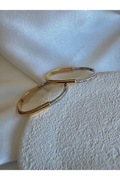 H&S AKSESUAR Tiffany Model Zirkon Taşlı Çift Renk Lock Küpe