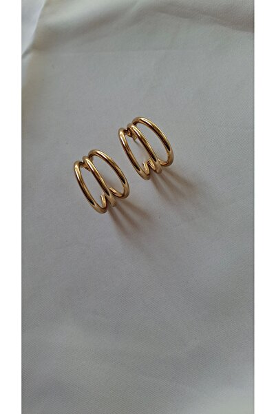 BeGa store Kadın çelik 3lü görünümlü tek halka küpe