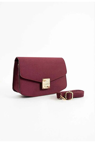 grand coco Women's Burgundy Suede Gold Buckle Shoulder Bag