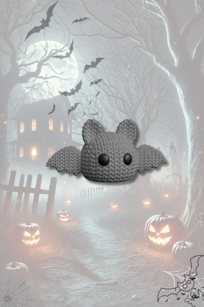 mmb 🦇   سلسلة مفاتيح على شكل خفاش منسوجة - موضوع الهالوين، رمادي