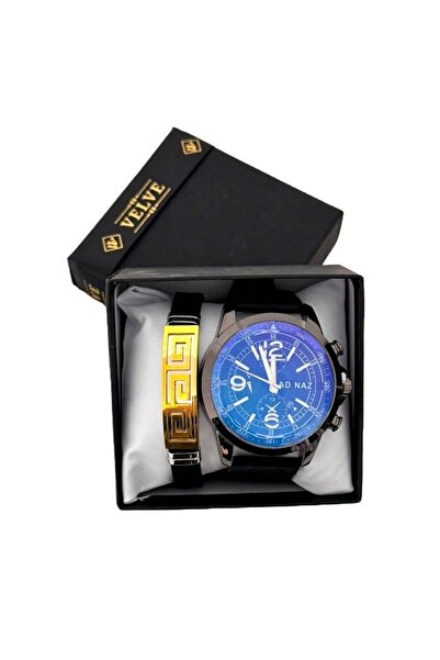 velve Κομψό ανδρικό σετ με ρολόι και μπρασελέ, ανοξείδωτο ατσάλι και λουράκι ...