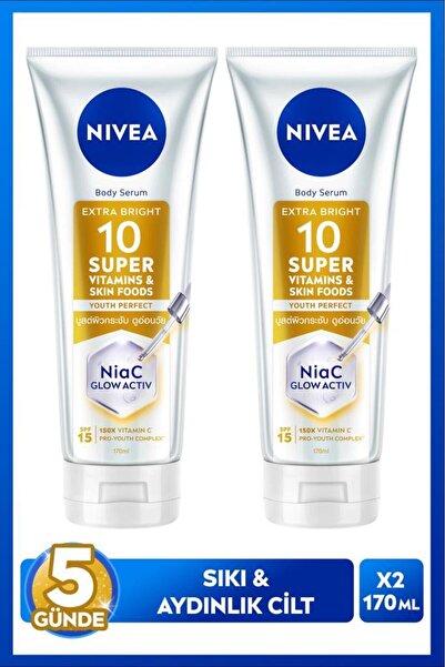NIVEA SPF15 Super10 Serum Etkili Sıkılaştırıcı ve Aydınlatıcı Vücut Losyonu 170ml, Nemlendirici,C Vitamini