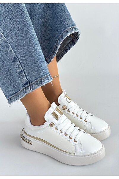 FTT SHOPPING MARKET Hley White Patent Leather Parachute Detailed Lace-Up Sneakers