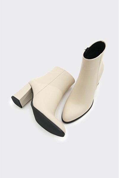 derinet Klasik Hakiki Deri Fermuarlı Topuklu Kadın Bot