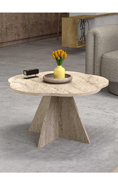 Reyo Falez Traverten Desenli Çiçek Orta Sehpa