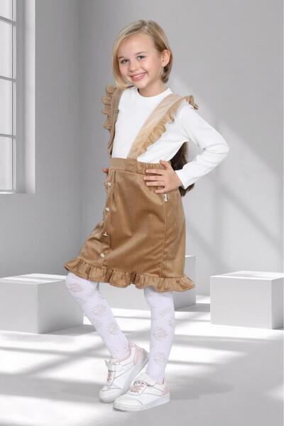 mhk burç bebe Girl's Strappy Ruffled Velvet Skirt & Bodysuit Set – Ages 3-10 – 5 Color Options - (Beige)