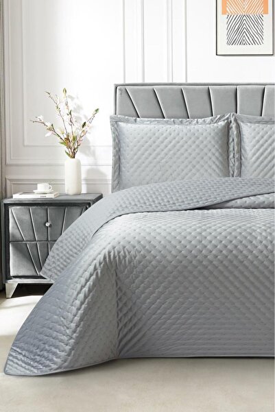 Çeyiz Diyarı Parma Double Luxury Velvet 240X260 cm Bedspread Gray