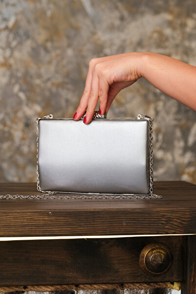 ROZA CANTA Γυναικεία Ασημένια Υφασμάτινη Τσάντα Βραδινού Φόρεμα