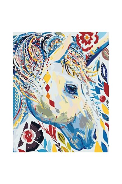 Painting by numbers Set pictura pe numere Cal unicorn, panza bumbac pe rama l...