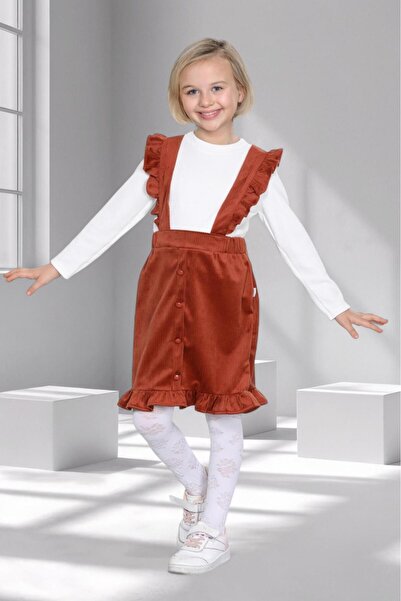 mhk burç bebe Girl's Strappy Ruffled Velvet Skirt & Bodysuit Set – Ages 3-10 – 5 Color Options - (Tile)