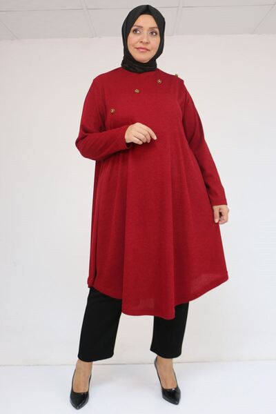 Eslina 58118 plus size floral detailed mir mevlana tunic - burgundy
