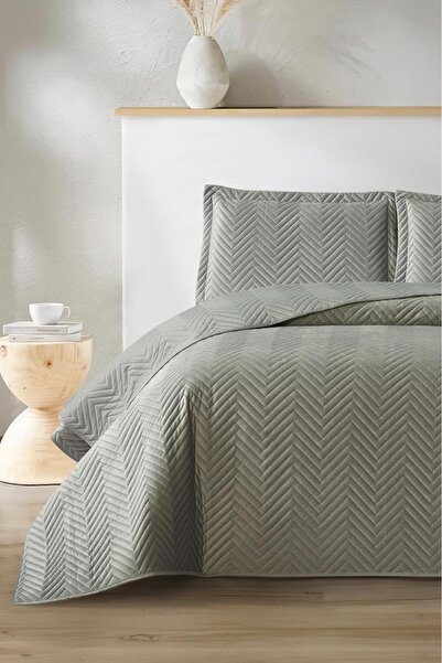 Çeyiz Diyarı Malta Double Luxury Velvet 240X260 cm Bedspread Gray