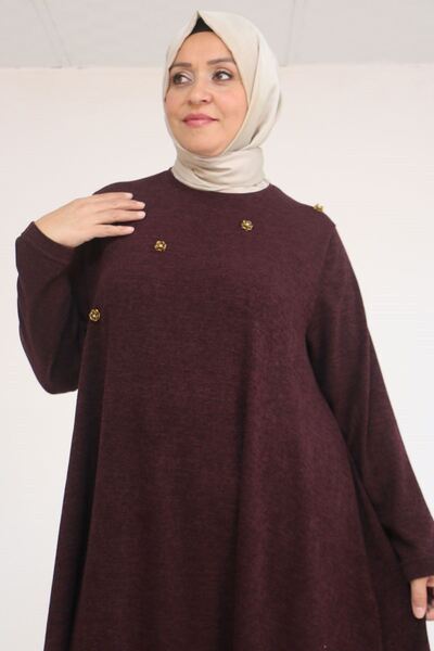 Eslina 58118 Plus Size Floral Detailed Mir Mevlana Tunic - Plum