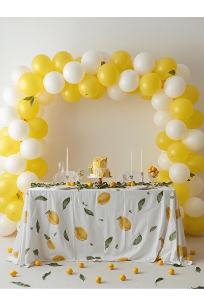 Umamiçe Limon Konseptli Balon Seti - 25 Adet Metalik Beyaz Balon - 25 Adet Me...