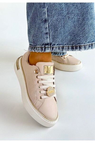 FTT SHOPPING MARKET Jlar Beige Leather Lace-Up Sneakers