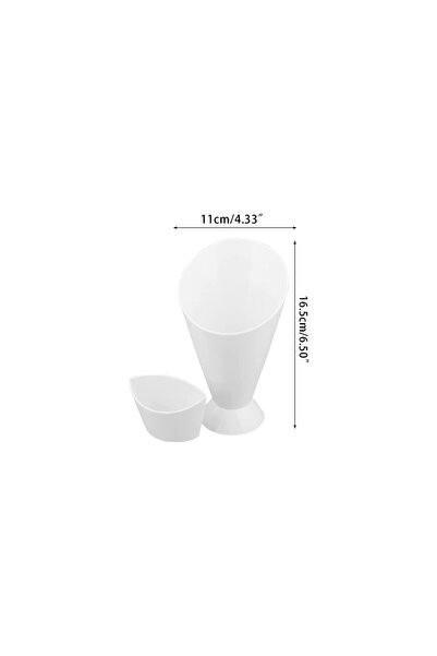 Mercaton Serving Cone with Snack and Sauce Compartments, White, 16.5 x 10 cm