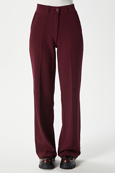 Ritnice Likra Serisi Lift Süs Dikişli Esnek Bordo Palazzo Pantolon