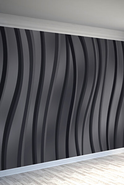 dreamwall Antrasit 3D Dalgalı Çizgi Desenli Tek Parça Tekstil Duvar Kağıdı