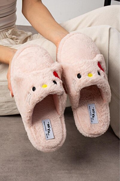 AlbiShoes Sevimli Panda Figürlü Sessiz Yumuşak Taban Peluş Ev İçi Terlik Kışlık Unisex Ev Terliği