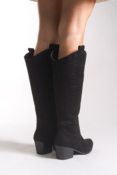 Riccon Kadın Western Çizme 00121300 Siyah Süet