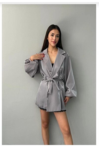 Duruvia boutique kadın balon kol bağlamalı saten kimono