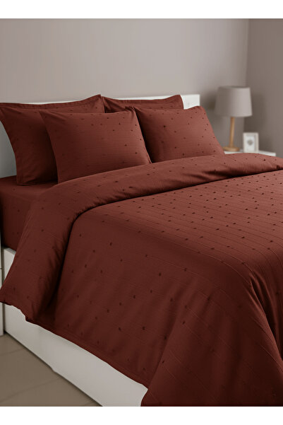 Madame Dower Loom Collection Dark Brick Bedspread Set - 260X250 cm + 4 Pillowcases