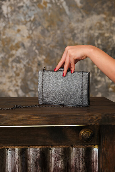 ROZA CANTA Γυναικεία Πλατινέ Ασημένια Βραδινή Τσάντα Φόρεμα