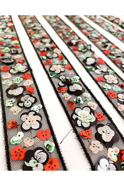 ALTAY AKSESUAR شريط تول منقوش بالزهور اللامعة بالترتر