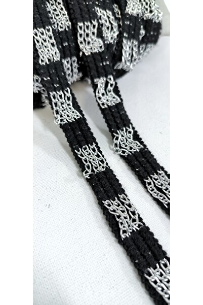 ALTAY AKSESUAR SILVER CHAIN DETAIL STRIP ON BLACK KNITTED
