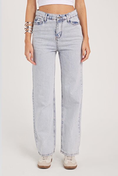 Tudors Women's Regular Fit Classic Cut Cotton Wide Leg Light Blue Jeans