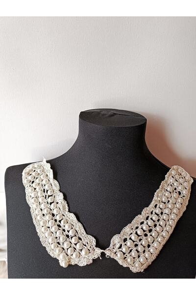 ALTAY AKSESUAR طوق مزخرف من القطن باللون الأيسر واللؤلؤ