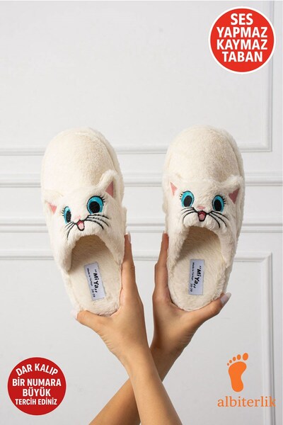 AlbiShoes Милі домашні капці з фігуркою котика М'які плюшеві Не шурхотять Не ковзають Легкі домашні капці