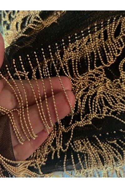 ALTAY AKSESUAR شريط هامشي على سلسلة كرة ذهبية من التول الأسود 9 سم