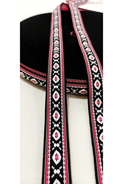 ALTAY AKSESUAR شريط عرقي منسوج ضيق باللون الأسود الفوشيا