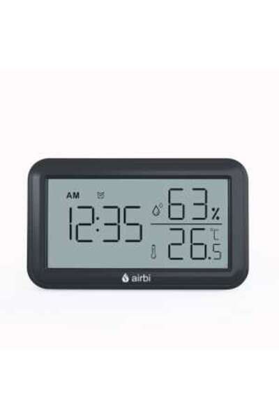 AirBi Termometru si higrometru digital de camera, ceas cu alarma, memorie, suport expandabil, negru,