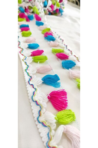 ALTAY AKSESUAR Beyaz Kenar Çam Model Yumuşak Orlon Canlı Renkli Püskül Saçak