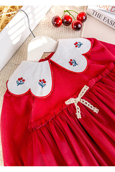 Babymod Stylish Special Occasion Velvet Baby Dress with Baby Collar and Tulle Skirt