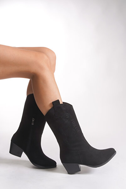 Riccon Kadın Western Çizme 00121100 Siyah Süet