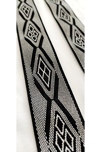 ALTAY AKSESUAR شريط منسوج بنمط هندسي باللونين الأسود والرمادي