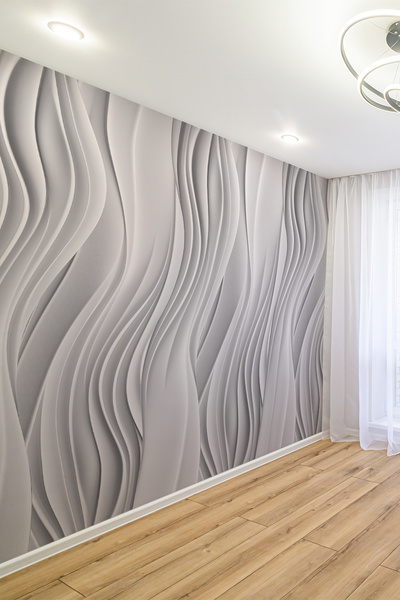 dreamwall Gri 3D Dalga Desenli Tek Parça Tekstil Duvar Kağıdı