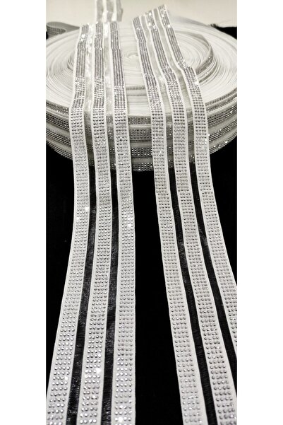 ALTAY AKSESUAR Özel Beyaz Tüllü Full Taşlı Lastik Şerit