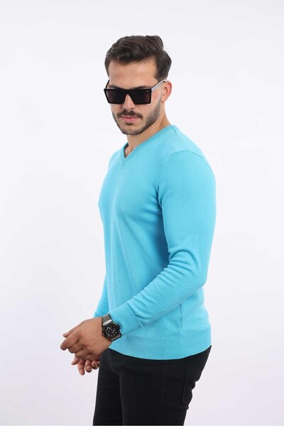 rugatchi Premium Men's V-Neck Knitwear — 100% Cotton, Breathable Comfort Sweater