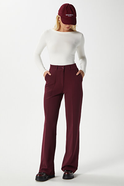 Ritnice Lycra Series Lift Stitched Stretchy Burgundy Palazzo Trousers