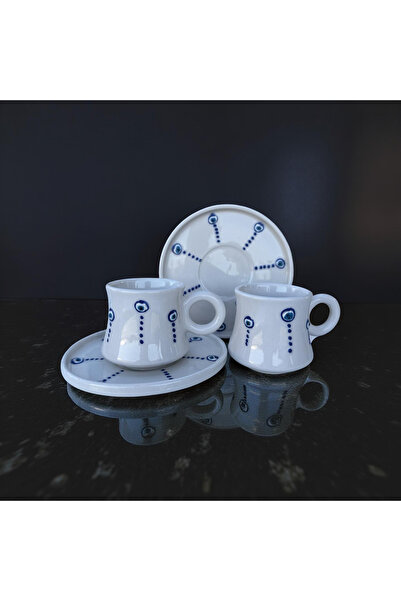 İlbay Çini Takı El İşi Damla Nazar Boncuklu 2'li Seramik Kahve Fincanı Takımı | Geleneksel Motifler, Modern Zarafet