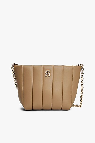 Tommy Hilfiger Kadın Grace Dikey Kapitoneli Mini Tote Omuz Çanta - Bej