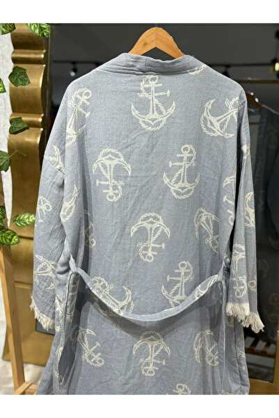 Befera Design Kimono de muselină 100% bumbac, cu model de ancoră, halat de baie, caftan, rochie de dormit